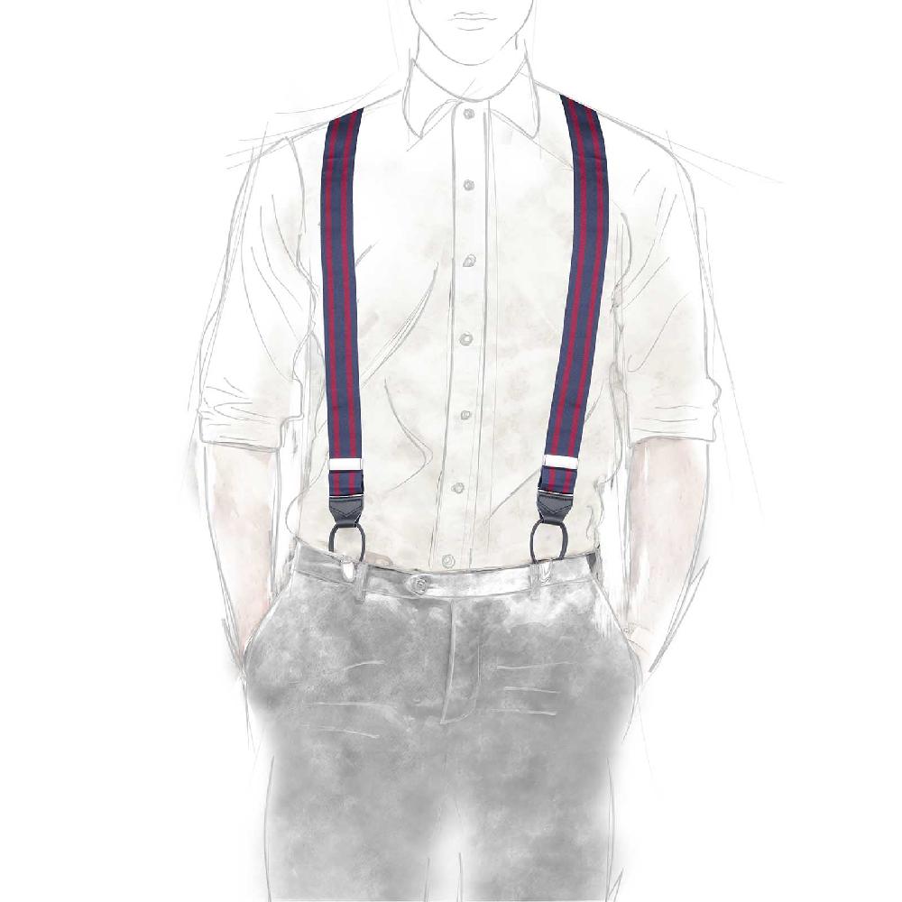 Rubinacci Bretelle rigate blu e bordeaux Nuovo