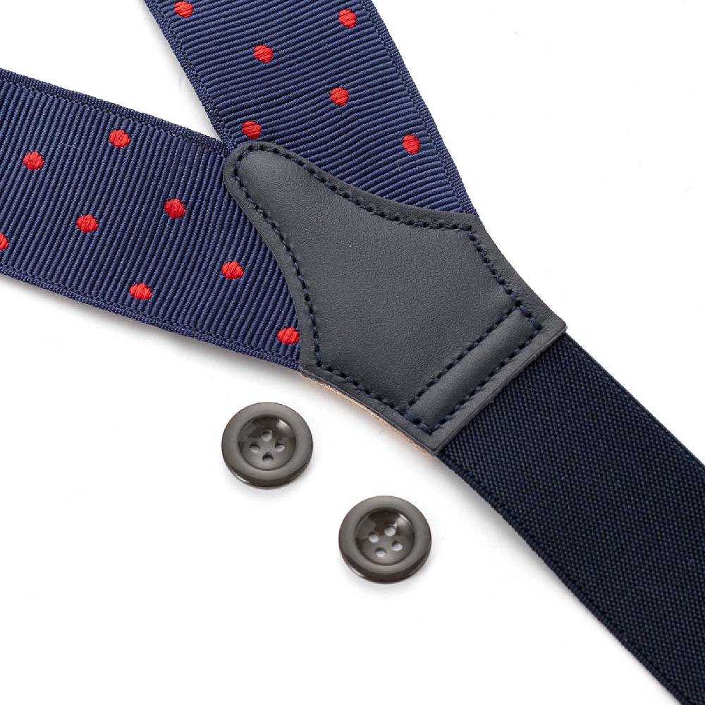 Rubinacci Bretelle blu a pois rosso Vendita