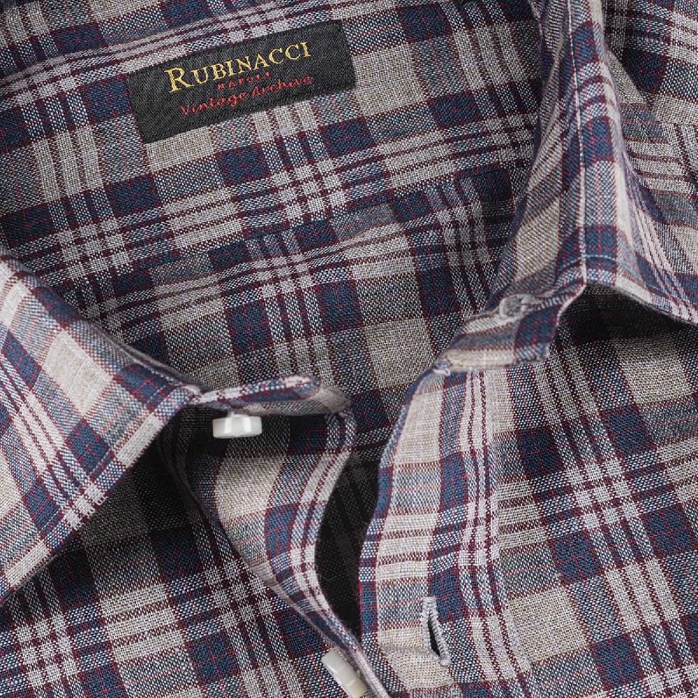 Rubinacci Vintage archive camicia in lino grigio e blu Offerte