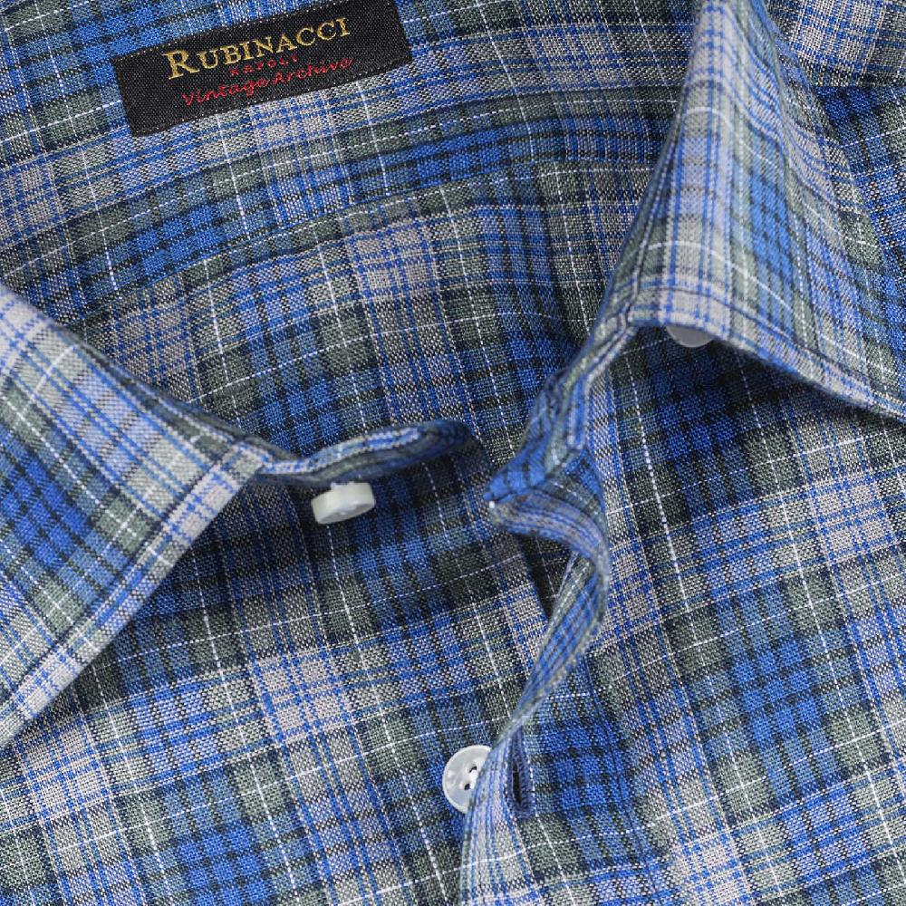 Rubinacci Vintage archive camicia in lino verde e blu Hotsell