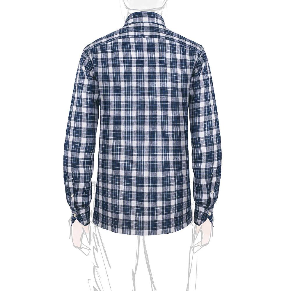 Rubinacci Vintage archive camicia in lino bianco e blu Vendita Calda