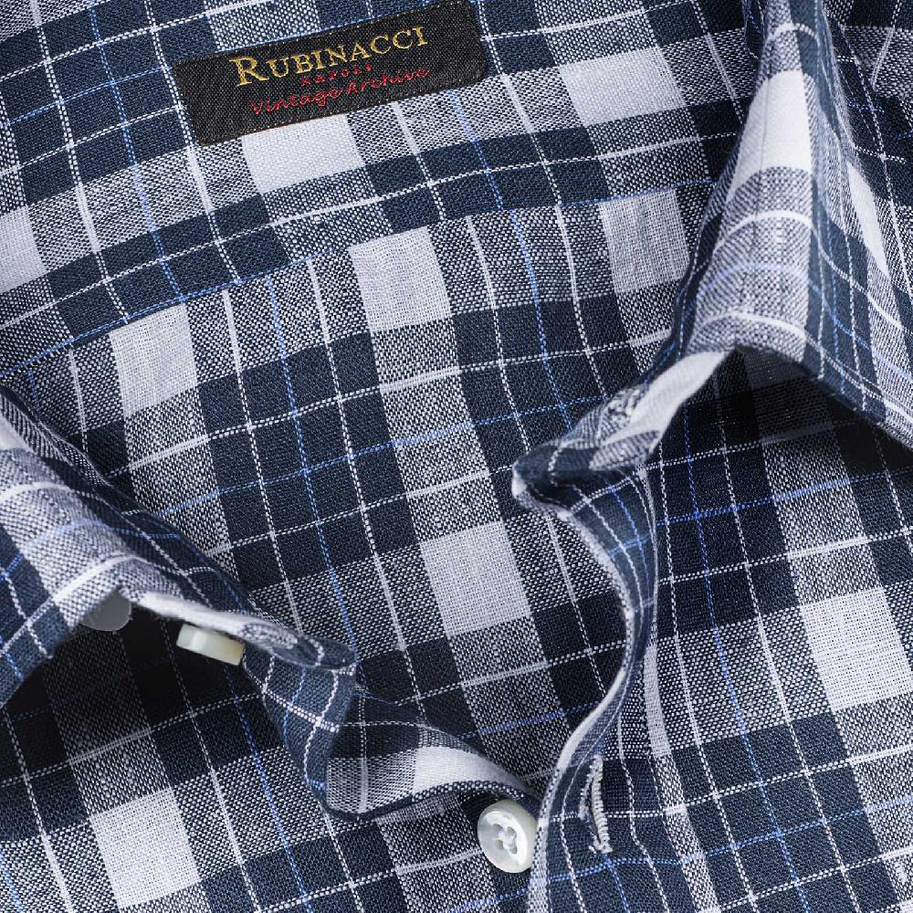 Rubinacci Vintage archive camicia in lino bianco e blu Vendita Calda