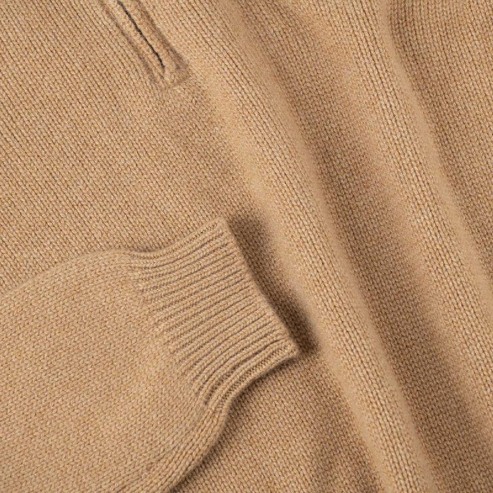 Rubinacci Pull mezza zip in cashmere rhum Prezzo di fabbrica