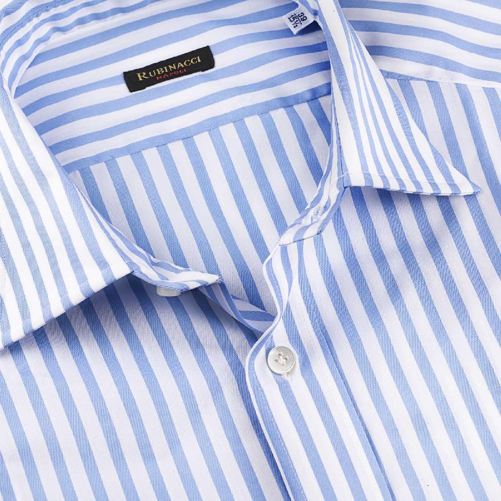 Rubinacci Camicia in cotone rigato bianco e celeste Offerte giornaliere