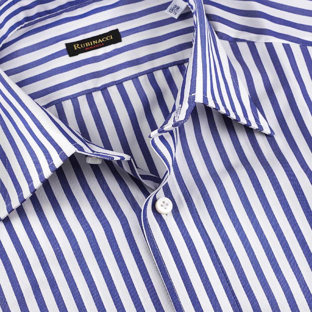 Rubinacci Camicia in cotone rigato bianco e blu Offerte speciali
