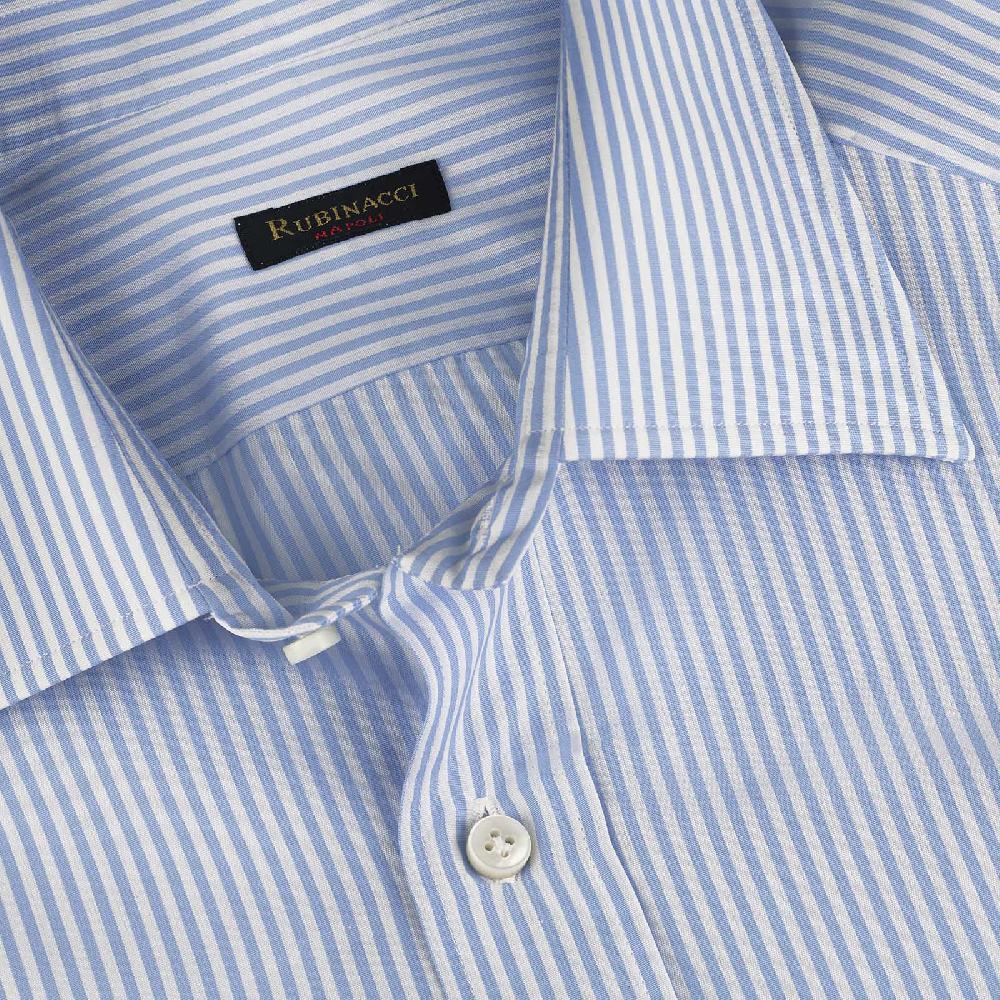 Rubinacci Camicia in cotone rigato bianco e celeste Offerta settimanale