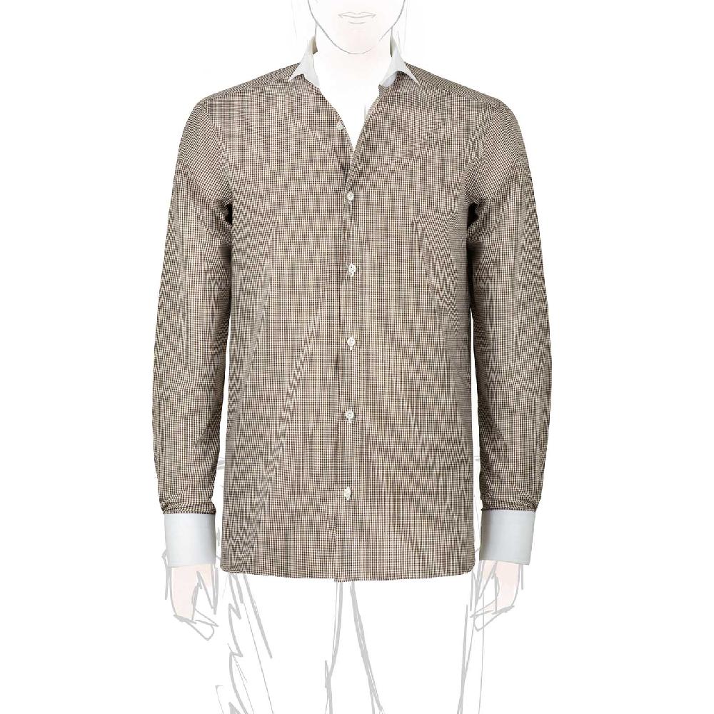 Rubinacci Camicia con collo bianco quadretto marrone Enormi sconti