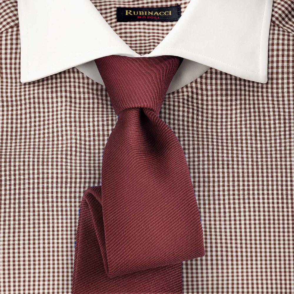 Rubinacci Camicia con collo bianco quadretto marrone Enormi sconti