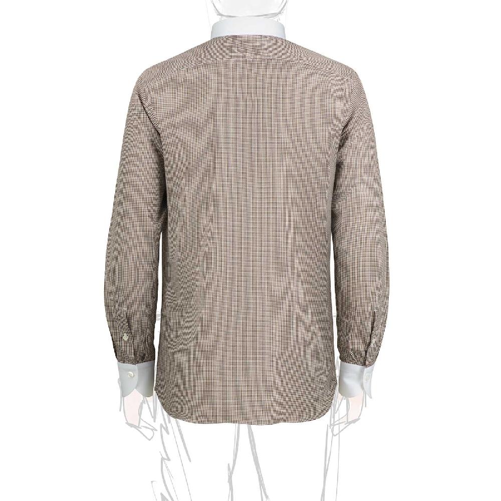Rubinacci Camicia con collo bianco quadretto marrone Enormi sconti