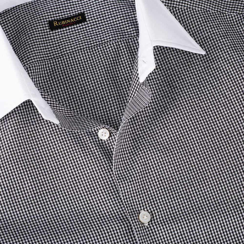Rubinacci Camicia con collo bianco quadretto nero 50% di sconto con spedizione gratuita