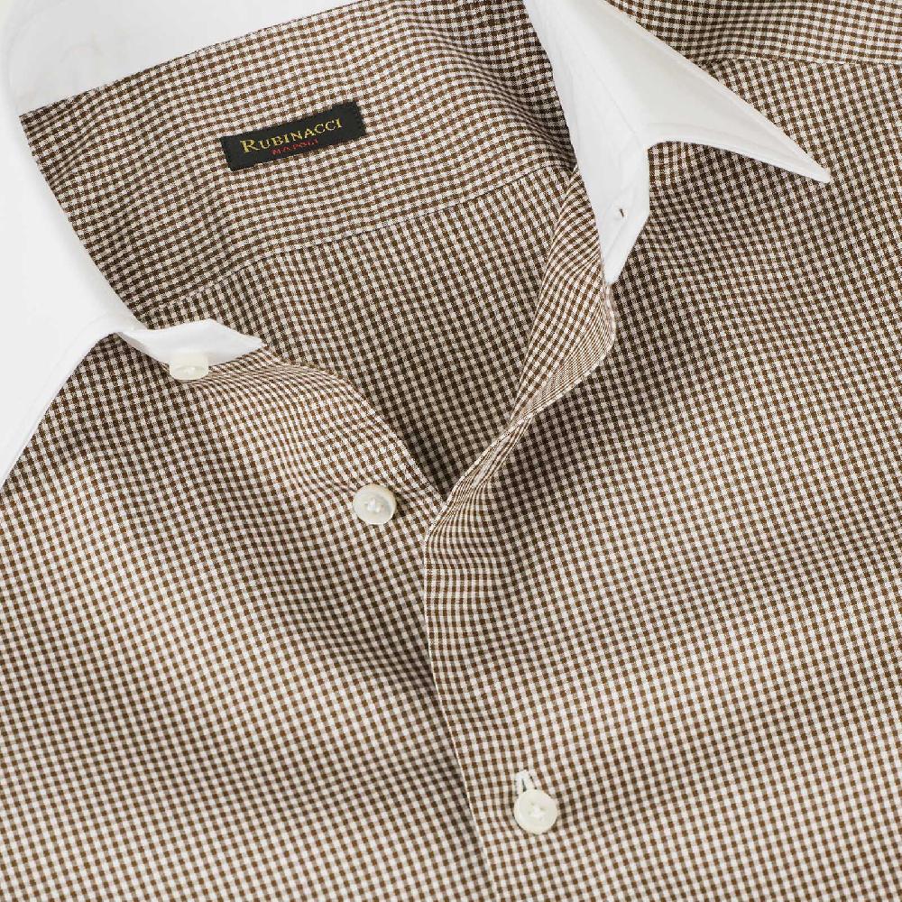 Rubinacci Camicia con collo bianco quadretto marrone Trasporto libero internazionale