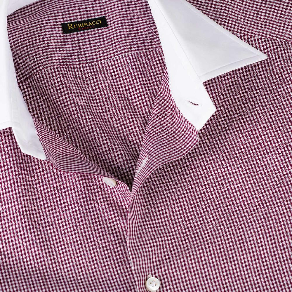 Rubinacci Camicia con collo bianco quadretto bordeaux Officina