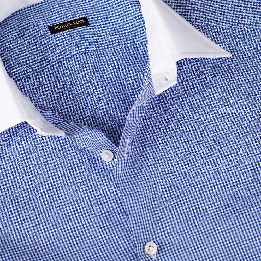 Rubinacci Camicia con collo bianco quadretto blu Limitato a 3 giorni