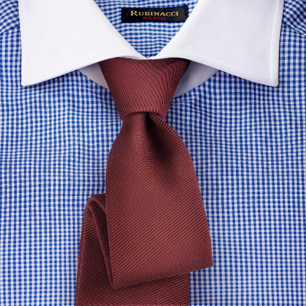 Rubinacci Camicia con collo bianco quadretto blu Esporta salva