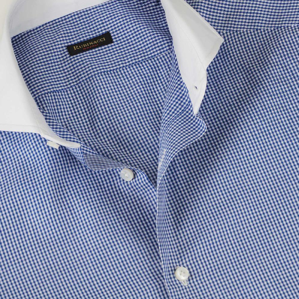 Rubinacci Camicia con collo bianco quadretto blu Esporta salva