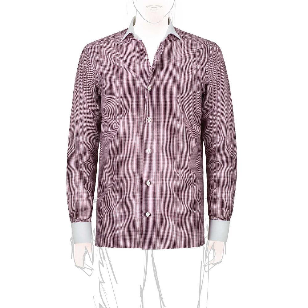 Rubinacci Camicia con collo bianco quadretto bordeaux Black Friday Prezzi