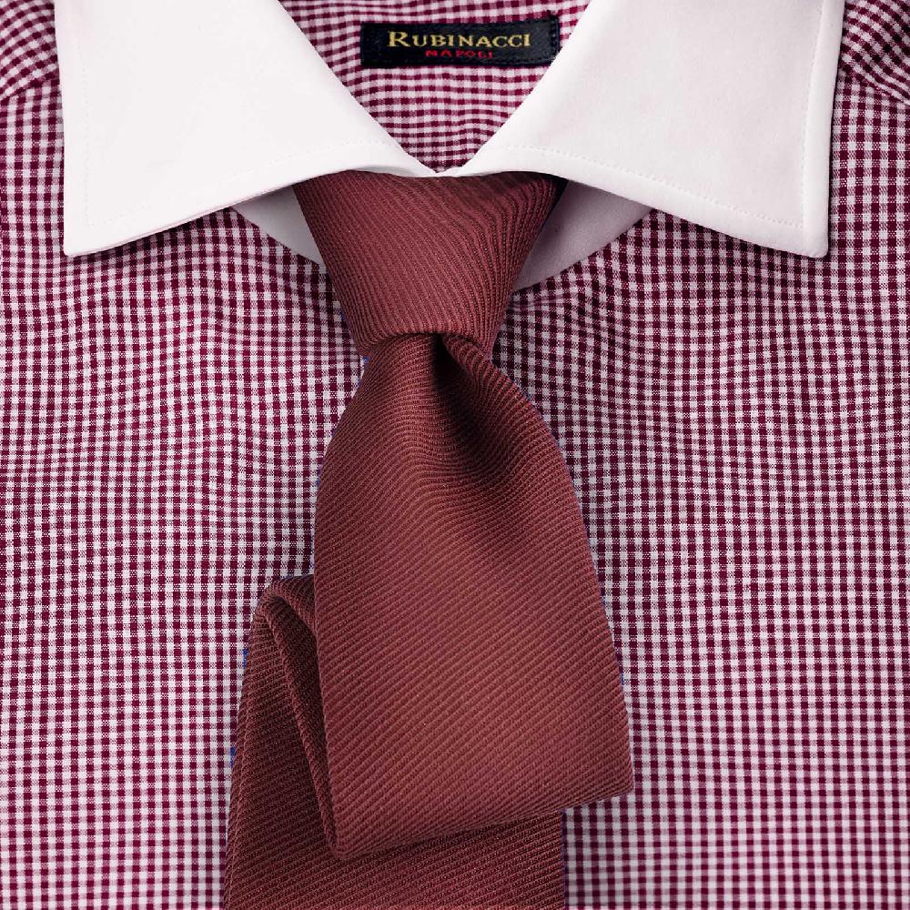 Rubinacci Camicia con collo bianco quadretto bordeaux Black Friday Prezzi