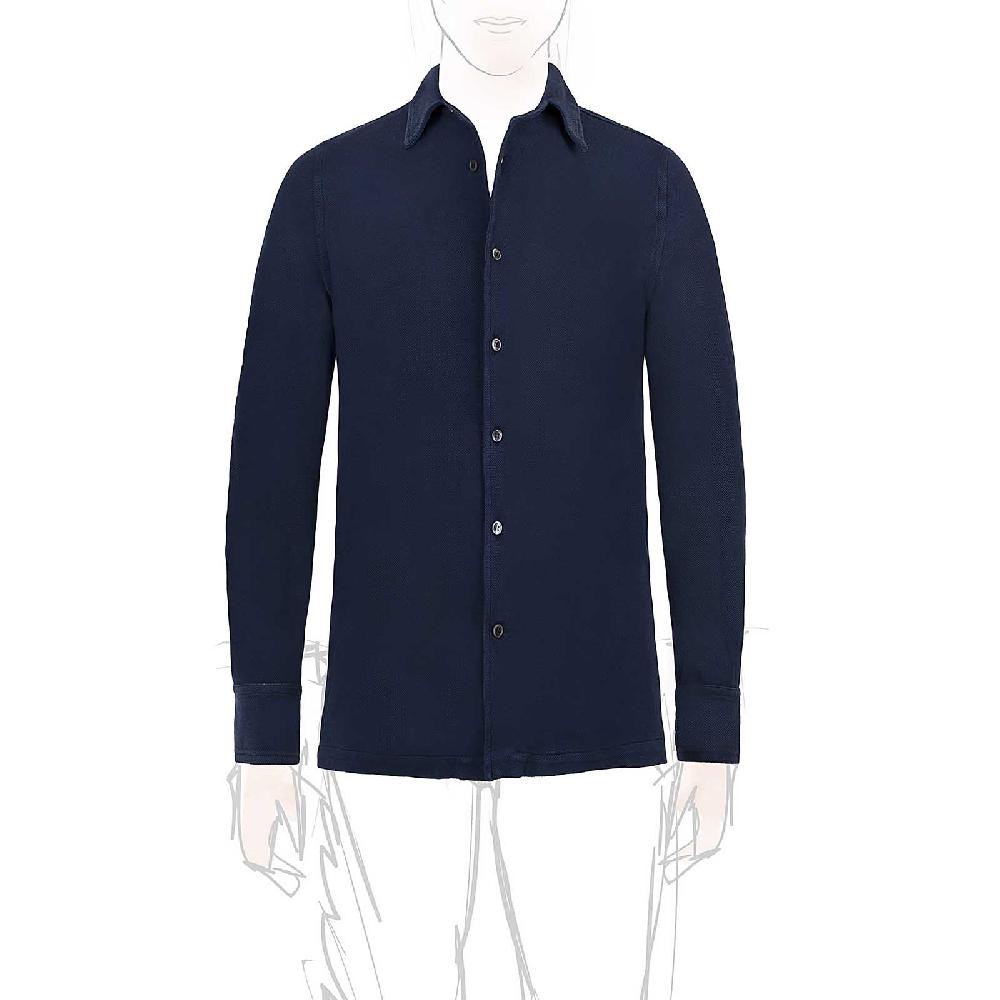 Rubinacci Camicia in piquet blu Italy