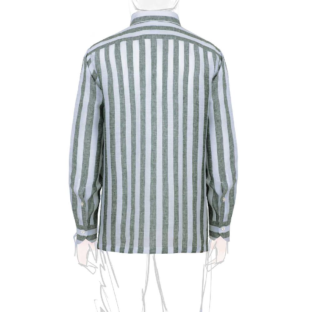 Rubinacci Polo in lino rigato verde Italia