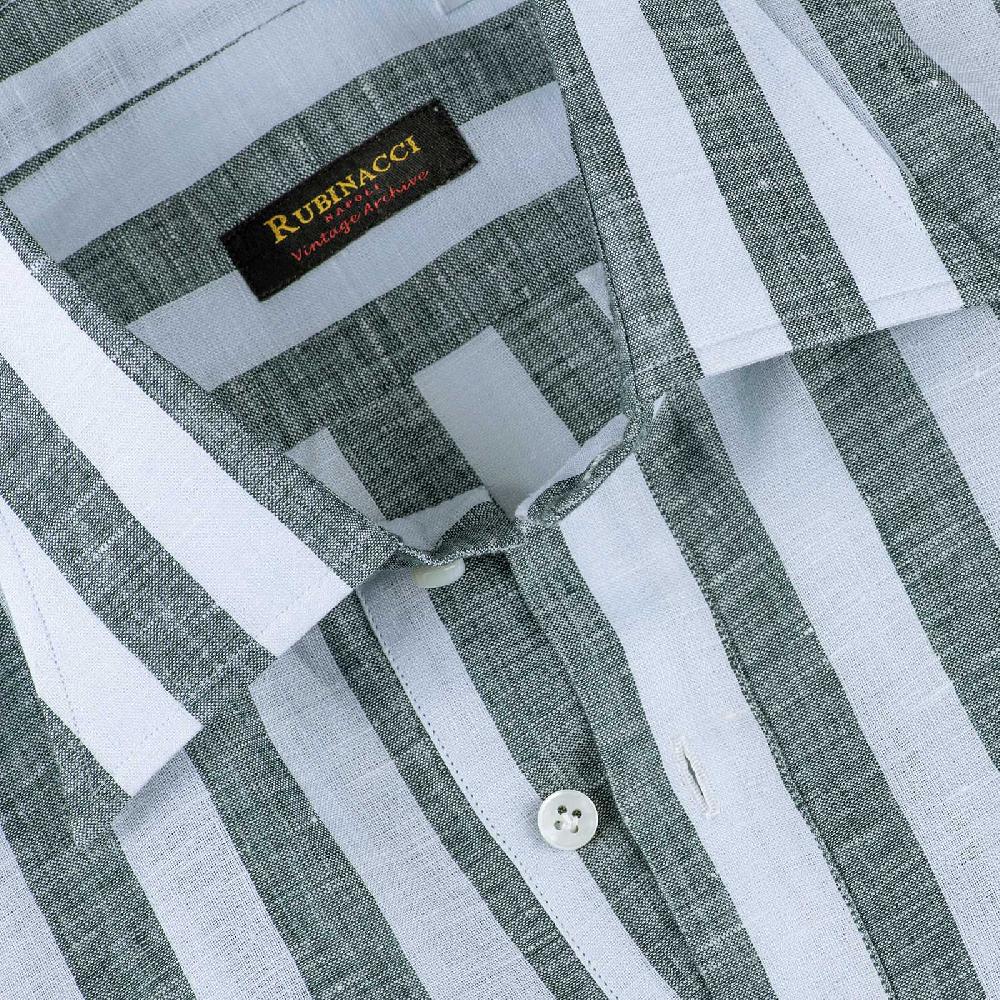 Rubinacci Polo in lino rigato verde Italia