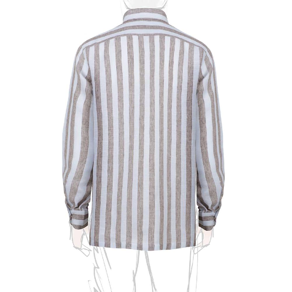 Rubinacci Polo in lino rigato nocciola In Linea