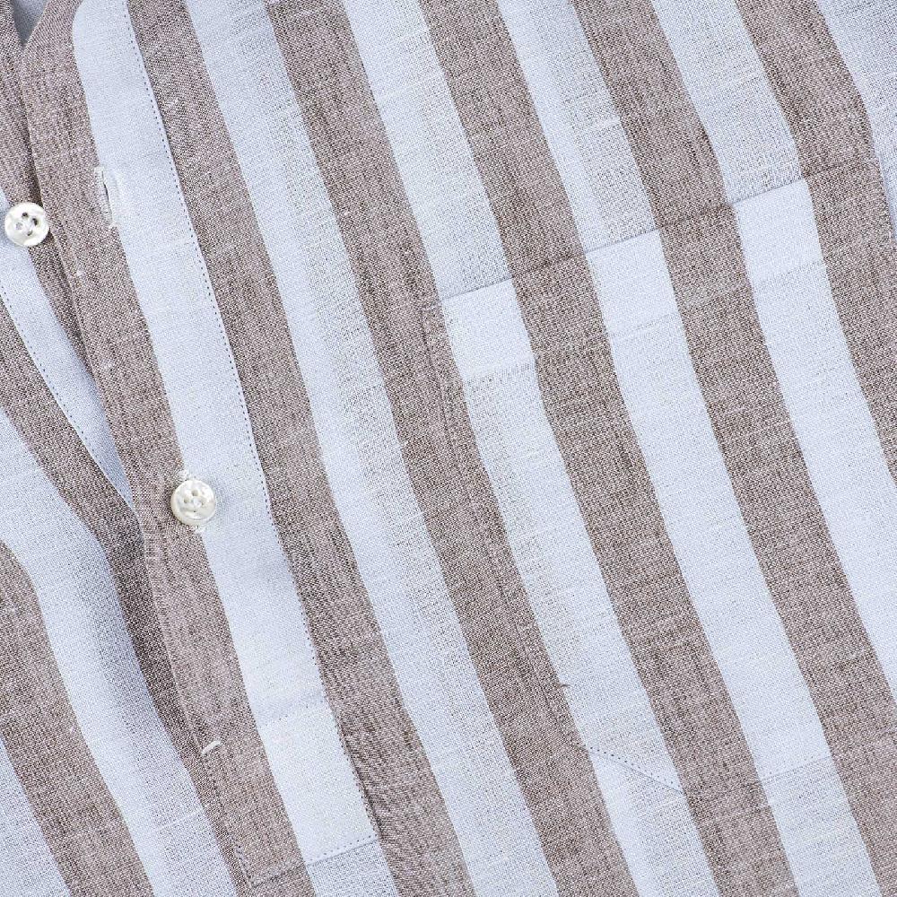 Rubinacci Polo in lino rigato nocciola In Linea