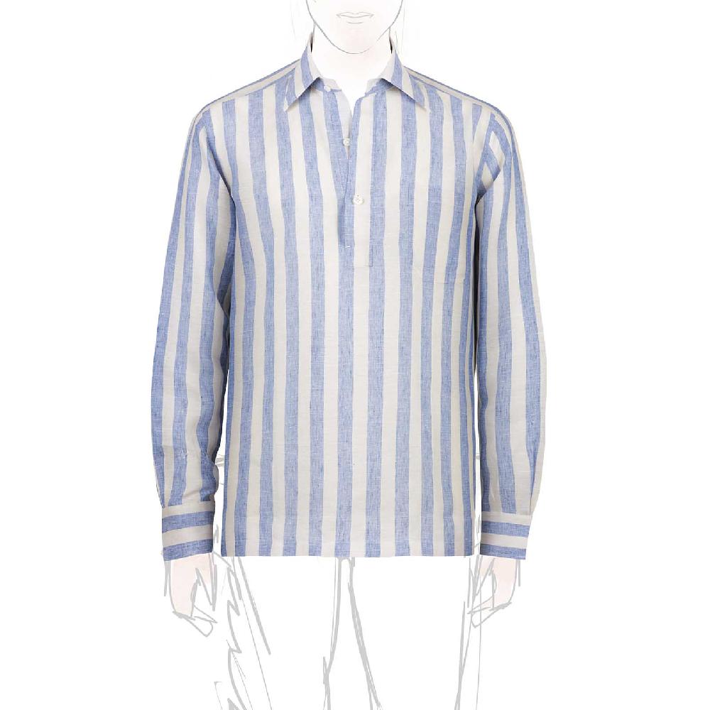Rubinacci Polo in lino rigato azzurro Nuovo