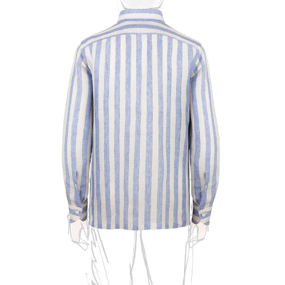 Rubinacci Polo in lino rigato azzurro Nuovo