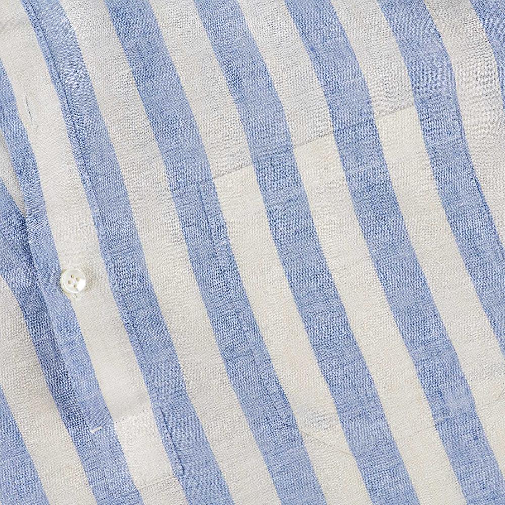 Rubinacci Polo in lino rigato azzurro Nuovo