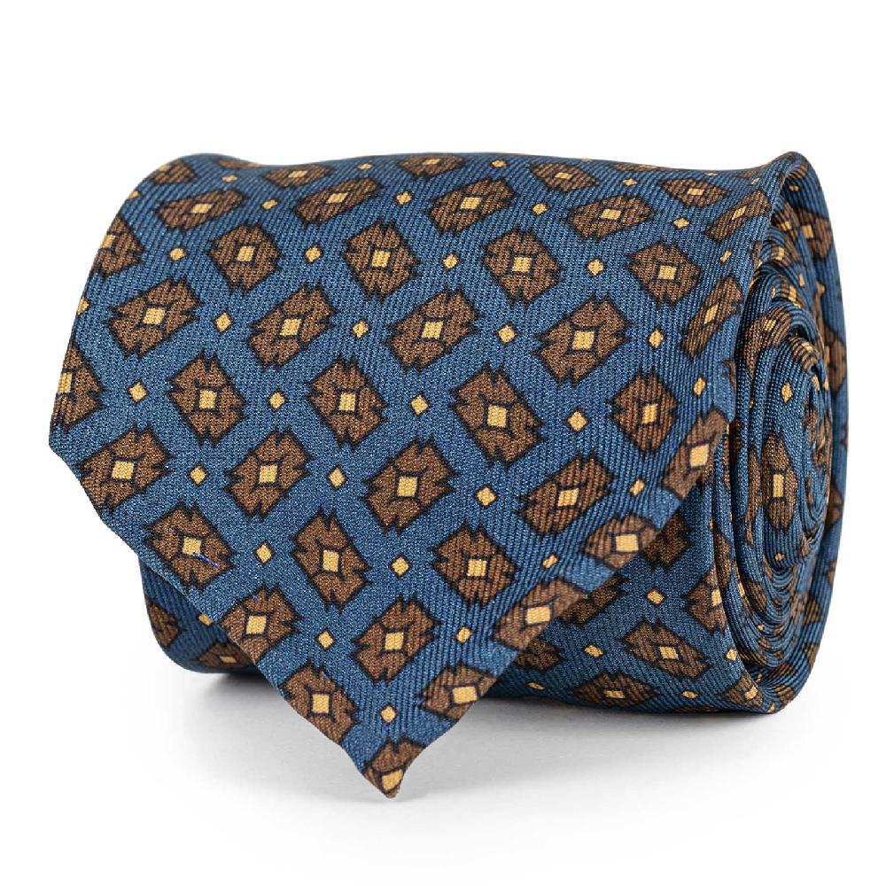 Rubinacci Cravatta in twill di seta ottanio con stampa geometrica