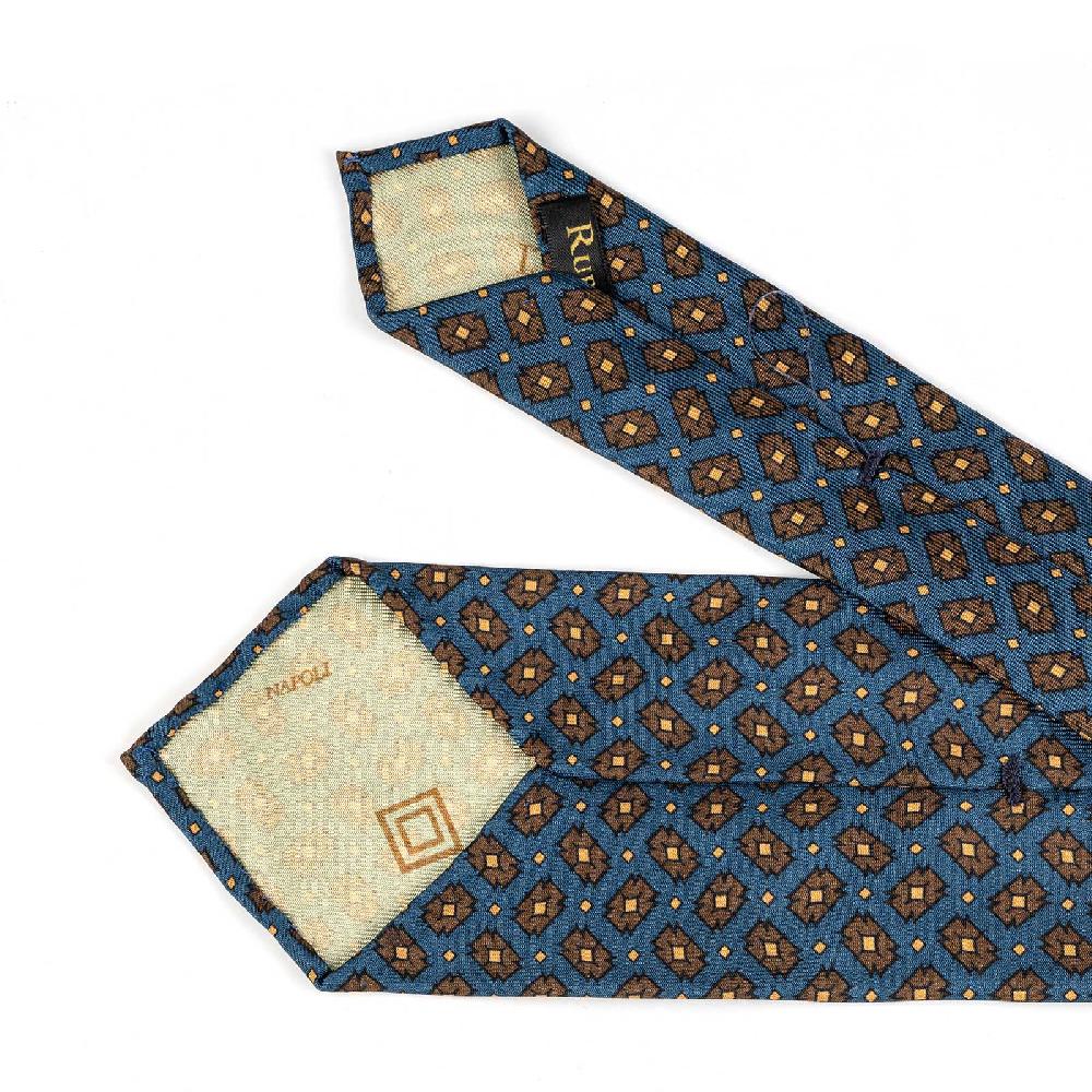 Rubinacci Cravatta in twill di seta ottanio con stampa geometrica Pezzi Unici