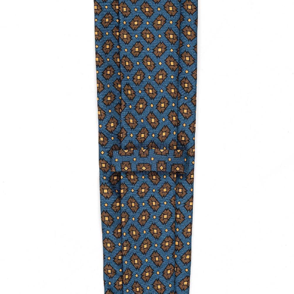 Rubinacci Cravatta in twill di seta ottanio con stampa geometrica Pezzi Unici