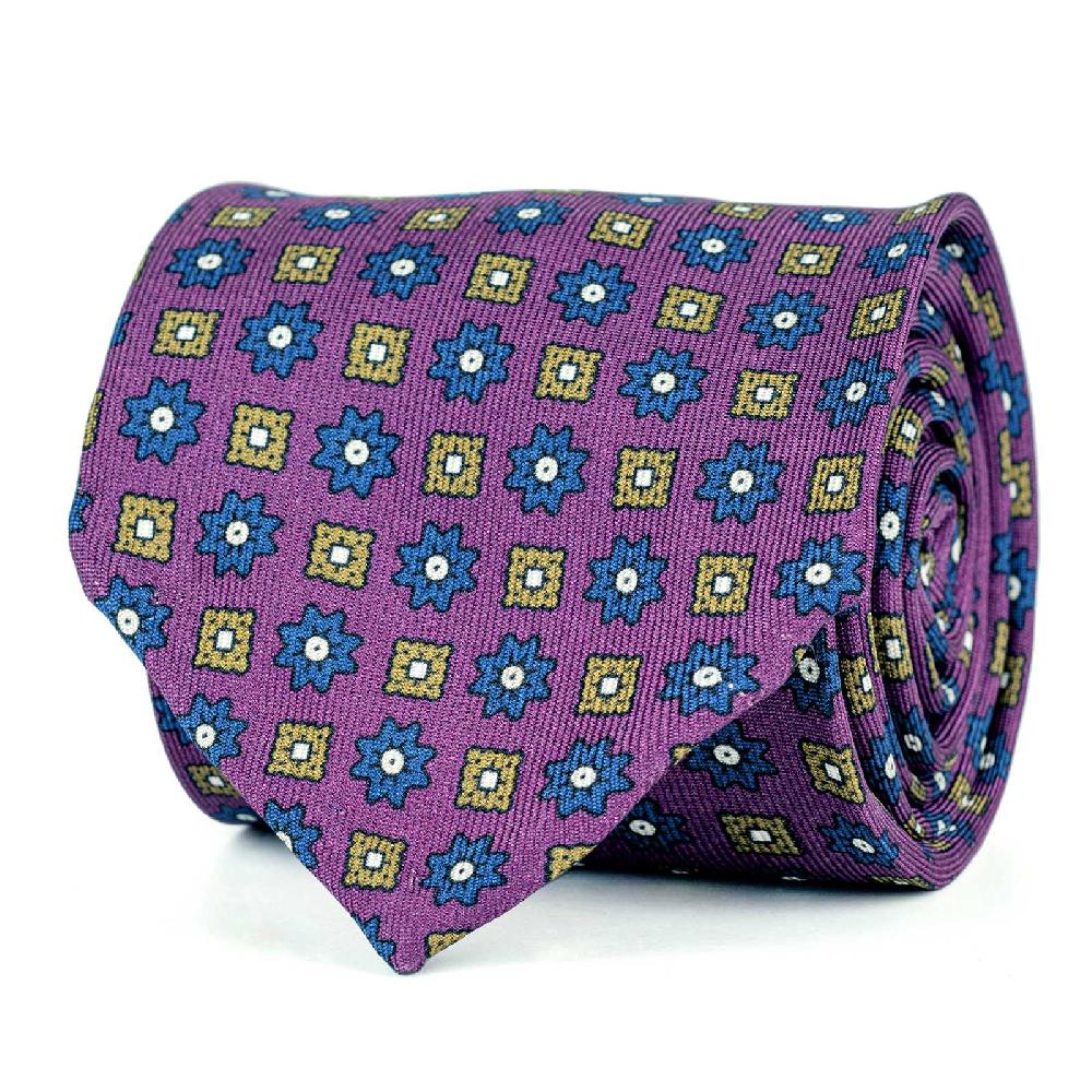 Rubinacci Cravatta in twill di seta ciclamino con stampa floreale Soddisfazione Garantita