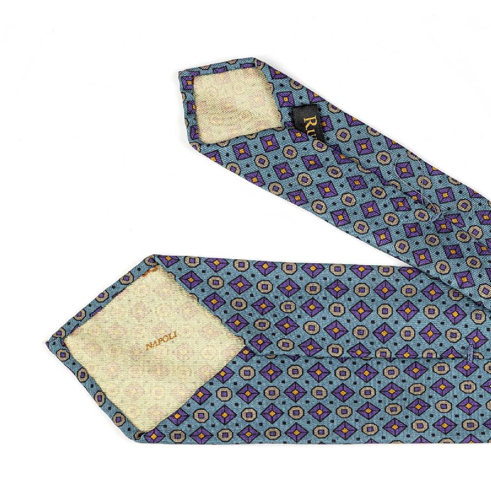 Rubinacci Cravatta in twill di seta turchese con stampa geometrica Negozi Online
