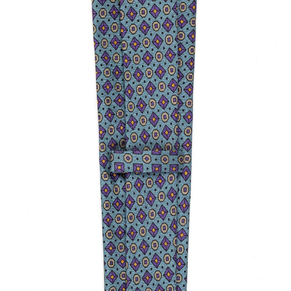 Rubinacci Cravatta in twill di seta turchese con stampa geometrica Negozi Online