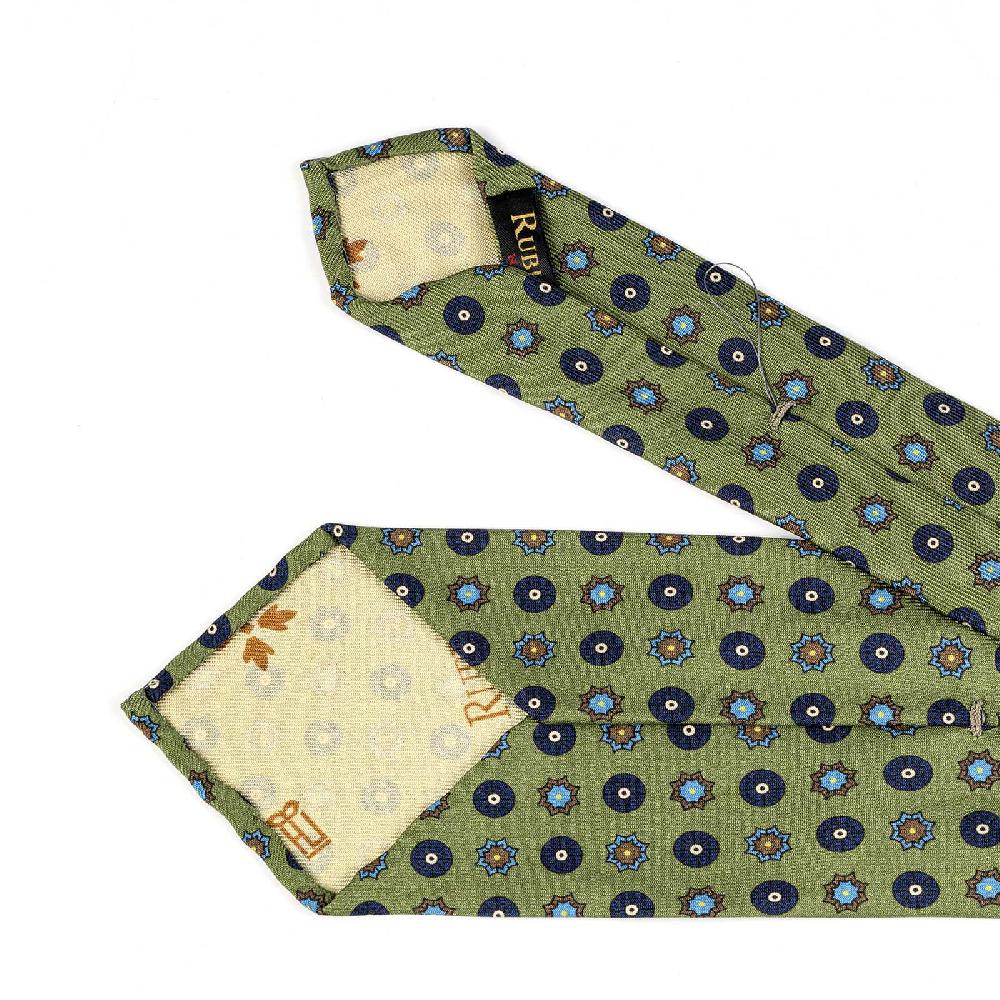 Rubinacci Cravatta in twill di seta con stampa geometrica verde Consegna Veloce