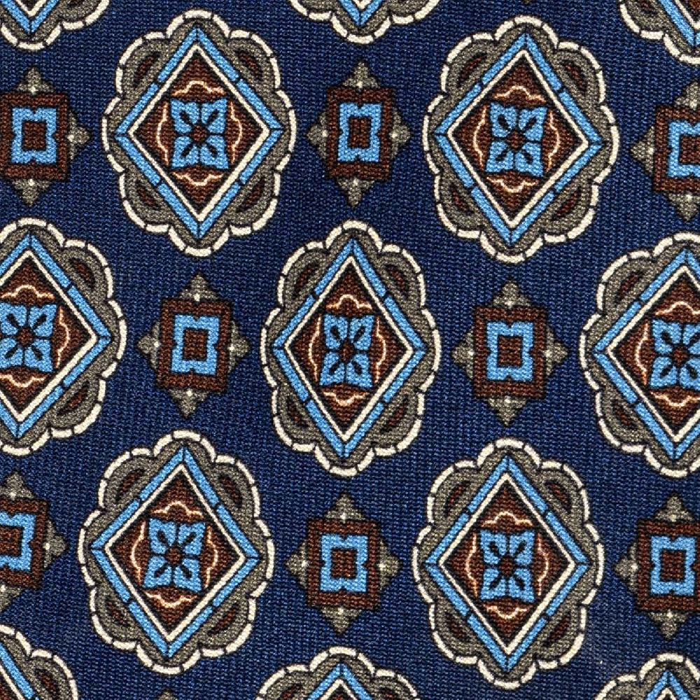 Rubinacci Cravatta in twill di seta con stampa geometrica blu Affare Del Giorno