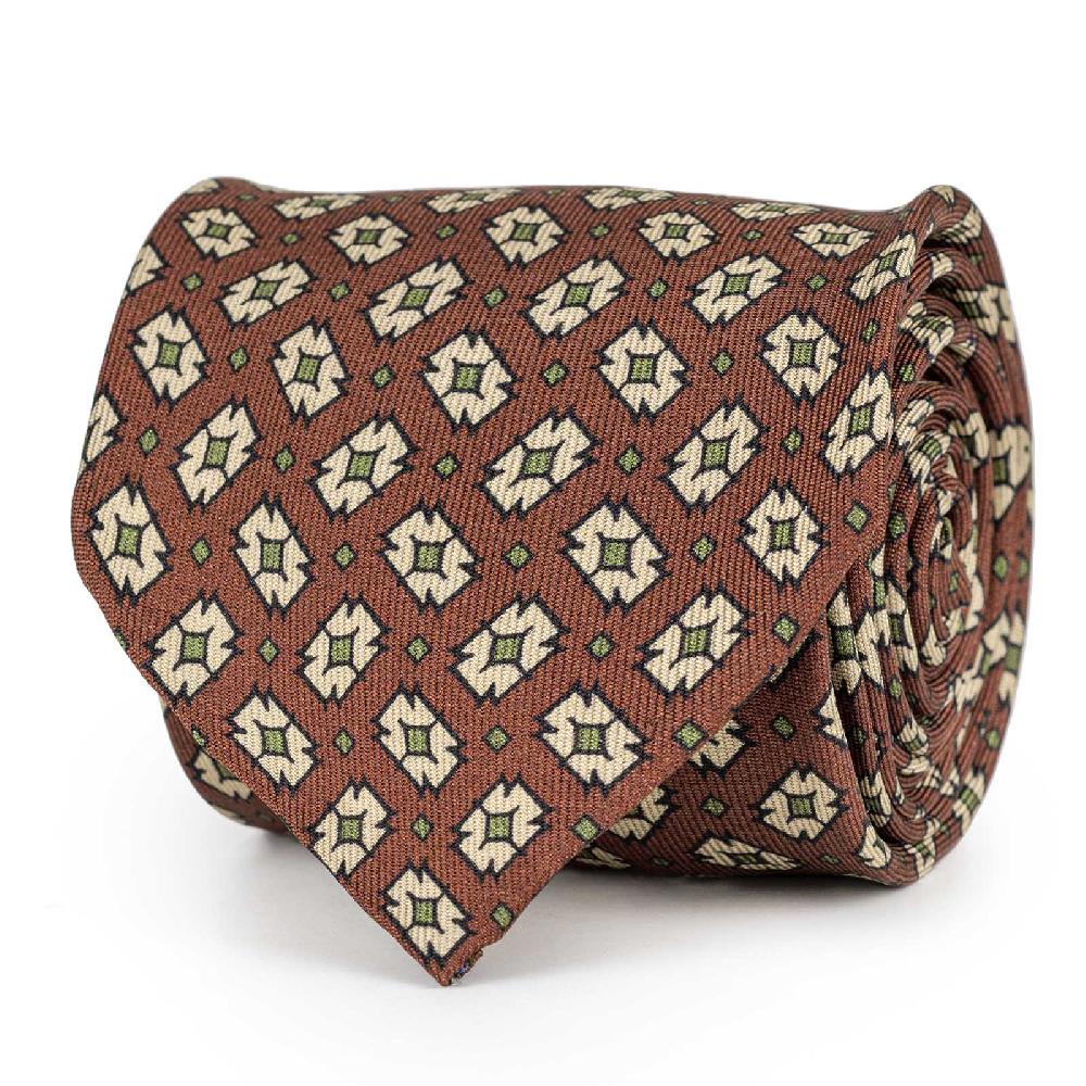Rubinacci Cravatta in twill di seta con stampa geometrica bordeaux