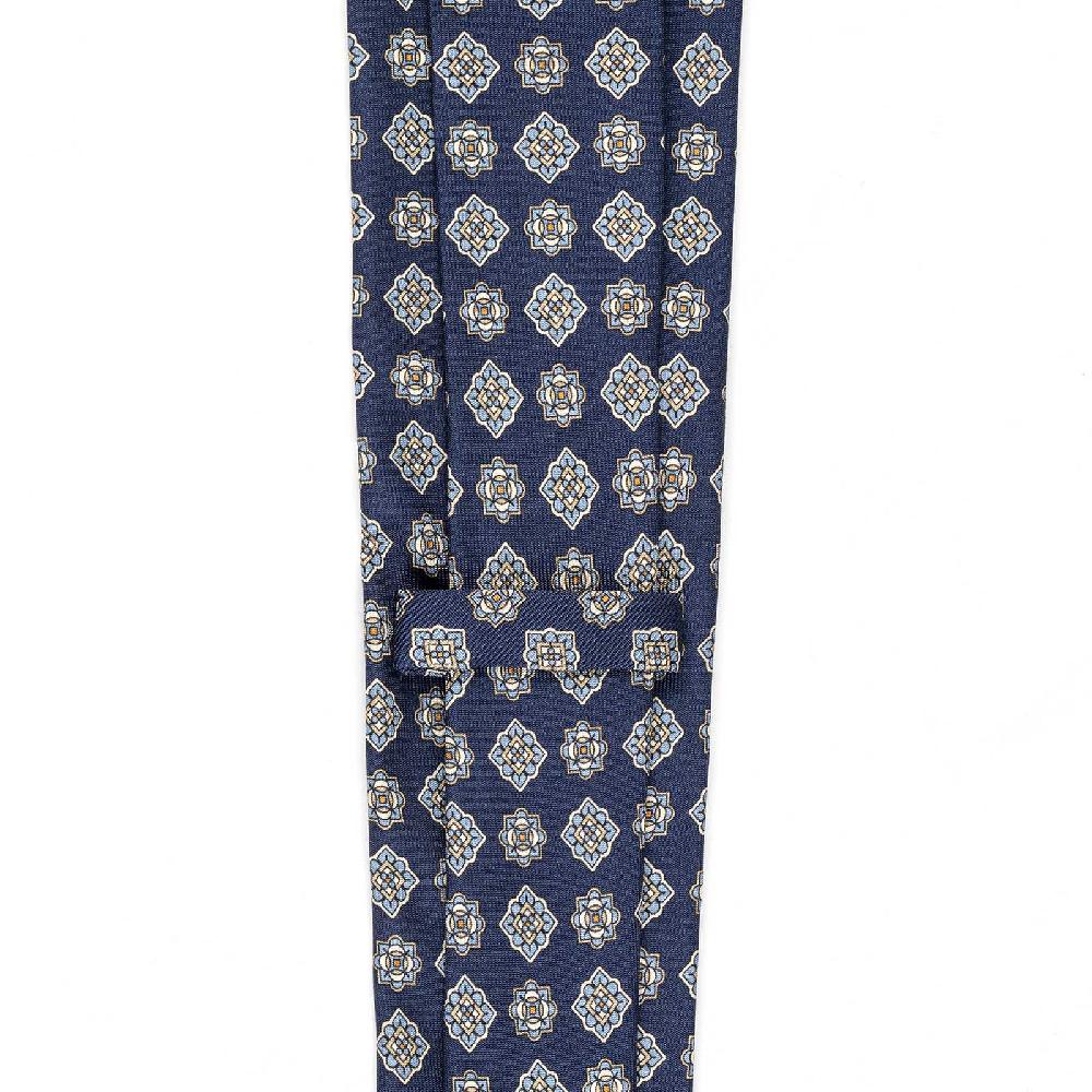 Rubinacci Cravatta in twill di seta con stampa geometrica blu Sottocosto
