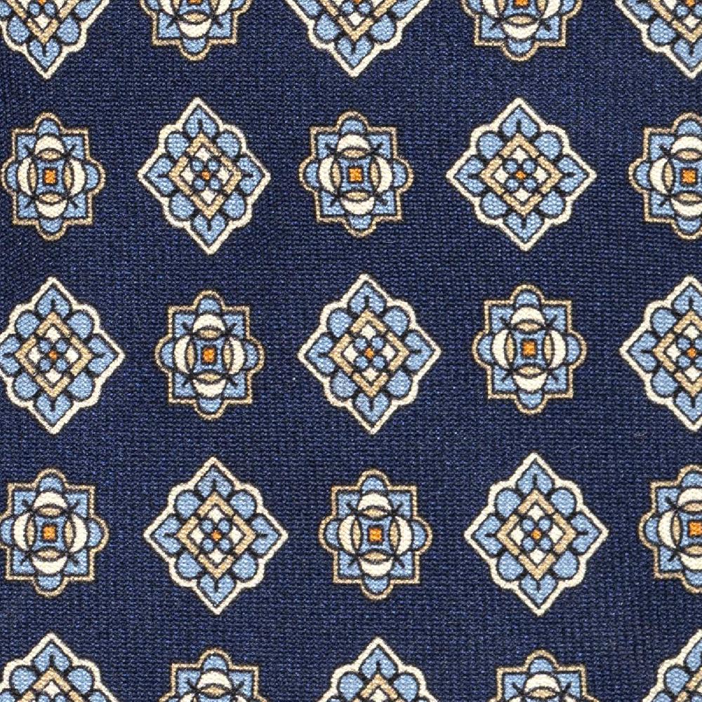 Rubinacci Cravatta in twill di seta con stampa geometrica blu Sottocosto