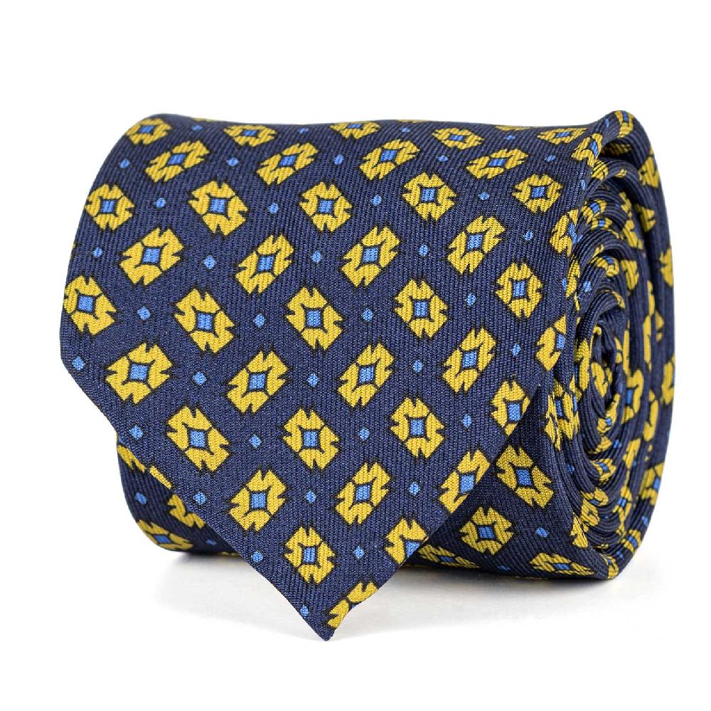 Rubinacci Cravatta in twill di seta con stampa geometrica blu Convenienza