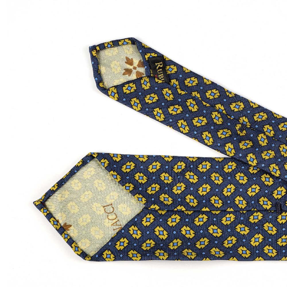 Rubinacci Cravatta in twill di seta con stampa geometrica blu Convenienza