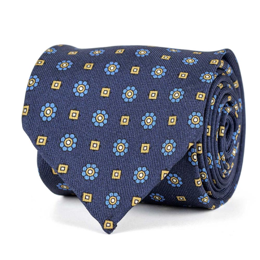 Rubinacci Cravatta in twill di seta con stampa floreale blu