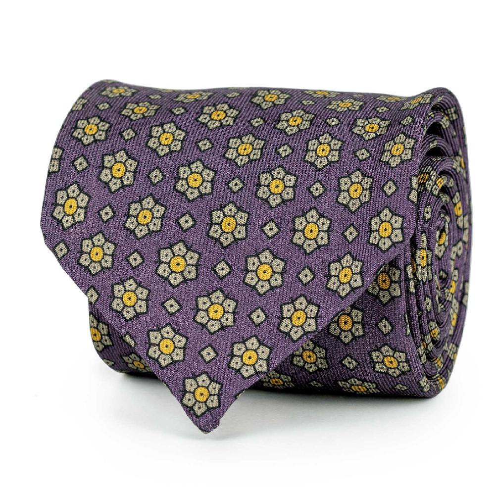 Rubinacci Cravatta in twill di seta con stampa floreale vino