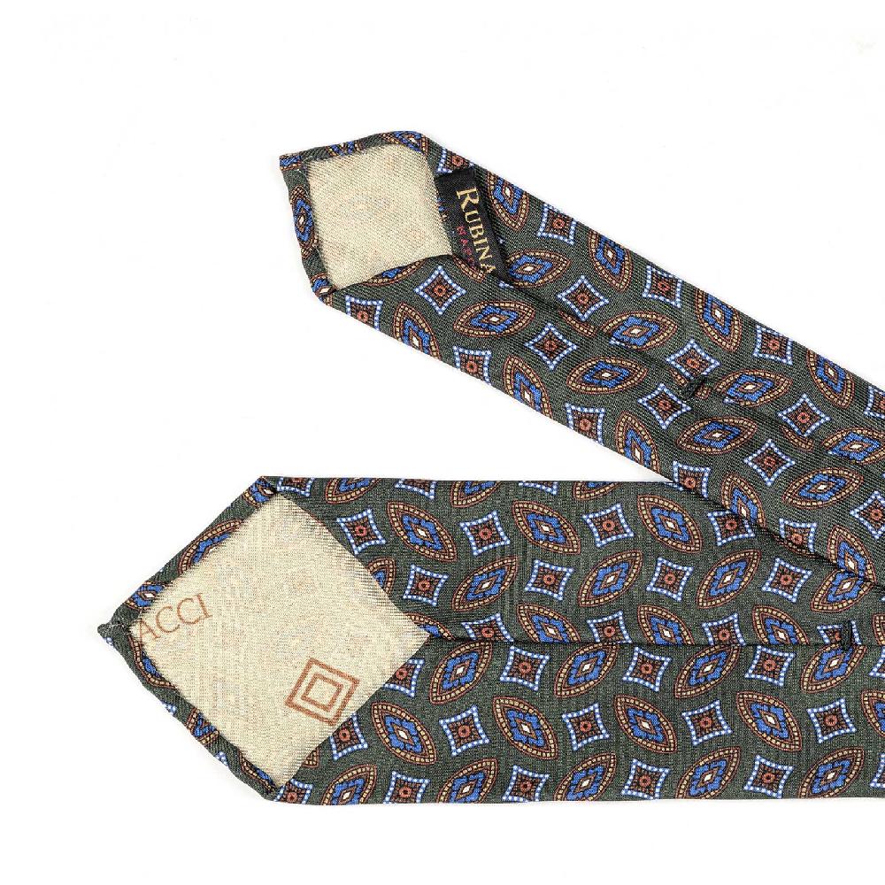 Rubinacci Cravatta in twill di seta verde con stampa geometrica Sconto