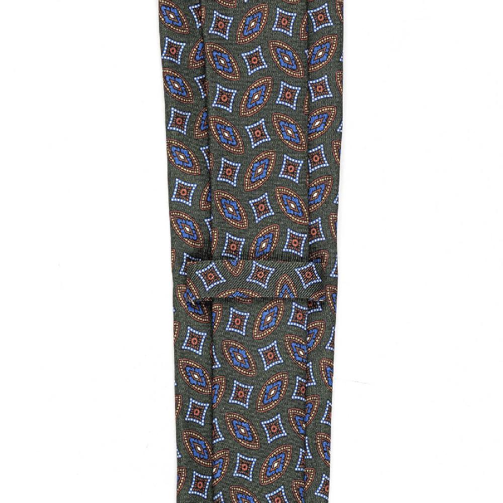 Rubinacci Cravatta in twill di seta verde con stampa geometrica Sconto
