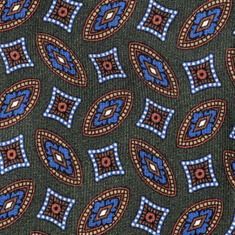 Rubinacci Cravatta in twill di seta verde con stampa geometrica Sconto