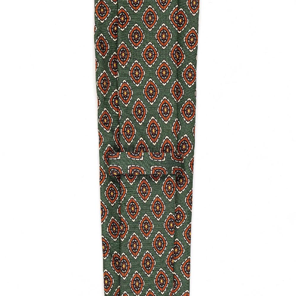 Rubinacci Cravatta in twill di seta verde con stampa geometrica Offerta