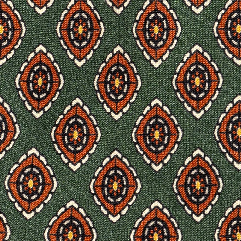 Rubinacci Cravatta in twill di seta verde con stampa geometrica Offerta