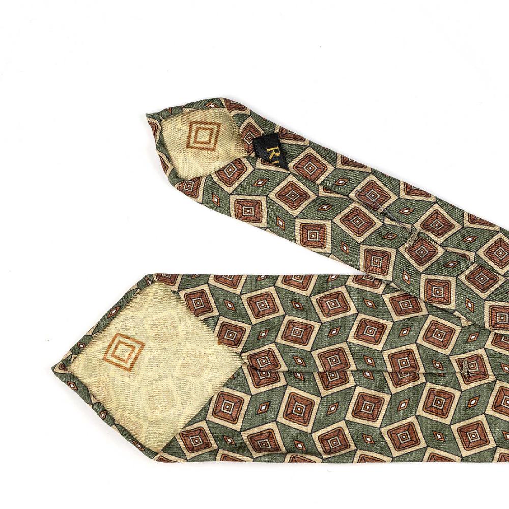 Rubinacci Cravatta in twill di seta verde con stampa geometrica Economico